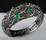 Браслет из серебра 925 пробы с зелеными агатами и синими сапфирами Серебро 925