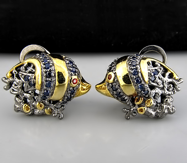Серьги из серебра 925 пробы с сапфирами