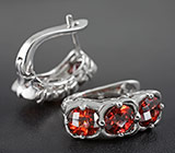 Стильные серьги с гранатами Серебро 925