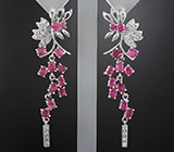 Роскошные серьги с пурпурными сапфирами и бесцветными топазами Серебро 925