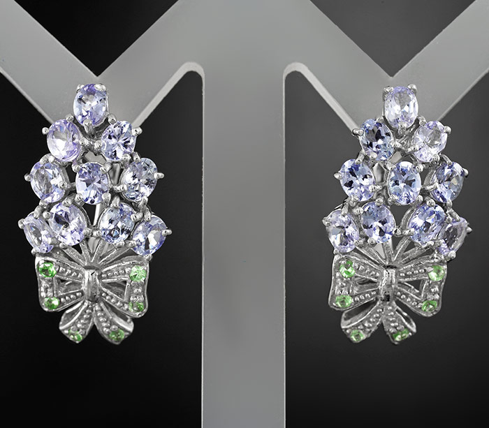 Великолепные серьги с танзанитами и цаворитами