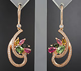 Изысканные серьги с разноцветными турмалинами Серебро 925