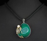 Кулон с друзой агата, жемчужиной, розовыми и пурпурными сапфирами + сатиновый шнур Серебро 925