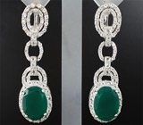 Роскошные серьги с зелеными агатами и бесцветными топазами Серебро 925