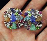 Потрясающие КРУПНЫЕ серьги с самоцветами! Ручная работа Серебро 925