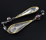 Серьги с лабрадоритами и цветным жемчугом Серебро 925