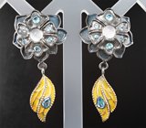 Серьги из серебра 925 пробы с розовым кварцем и топазами
