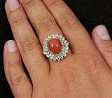 Кольцо с оранжевым лунным камнем, цаворитами и бесцветными топазами Серебро 925