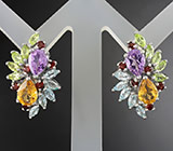 Серьги с аметистами, цитринами, топазами, перидотами и гранатами Серебро 925