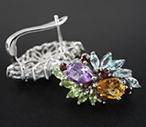 Серьги с аметистами, цитринами, топазами, перидотами и гранатами Серебро 925