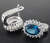 Серьги с насыщенно-синими топазами Серебро 925