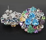 Потрясающие КРУПНЫЕ серьги с  самоцветами! Ручная работа Серебро 925