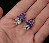 Серьги с уругвайскими аметистами и бесцветными топазами Серебро 925