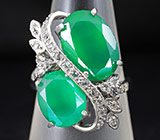 Кольцо с зелеными агатами и бесцветными топазами Серебро 925