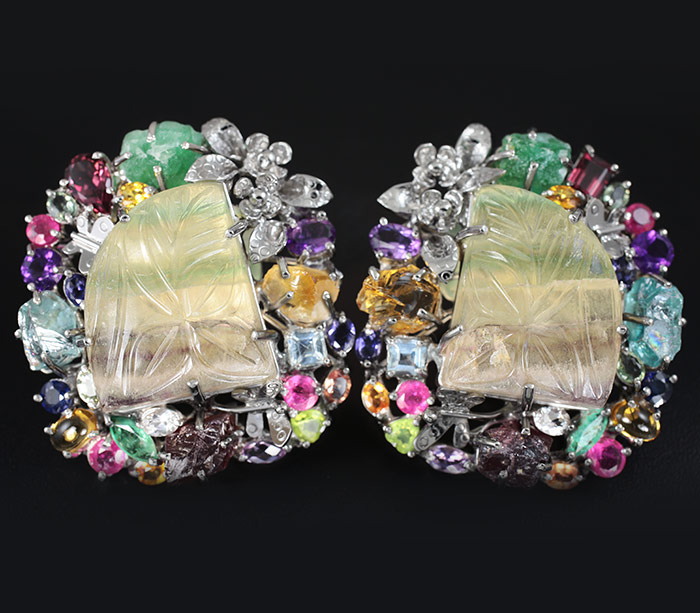 Потрясающие КРУПНЫЕ серьги с резными флюоритами и самоцветами! Ручная работа