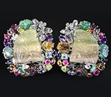 Потрясающие КРУПНЫЕ серьги с резными флюоритами и самоцветами! Ручная работа Серебро 925