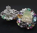 Потрясающие КРУПНЫЕ серьги с резными флюоритами и самоцветами! Ручная работа Серебро 925