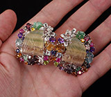 Потрясающие КРУПНЫЕ серьги с резными флюоритами и самоцветами! Ручная работа Серебро 925