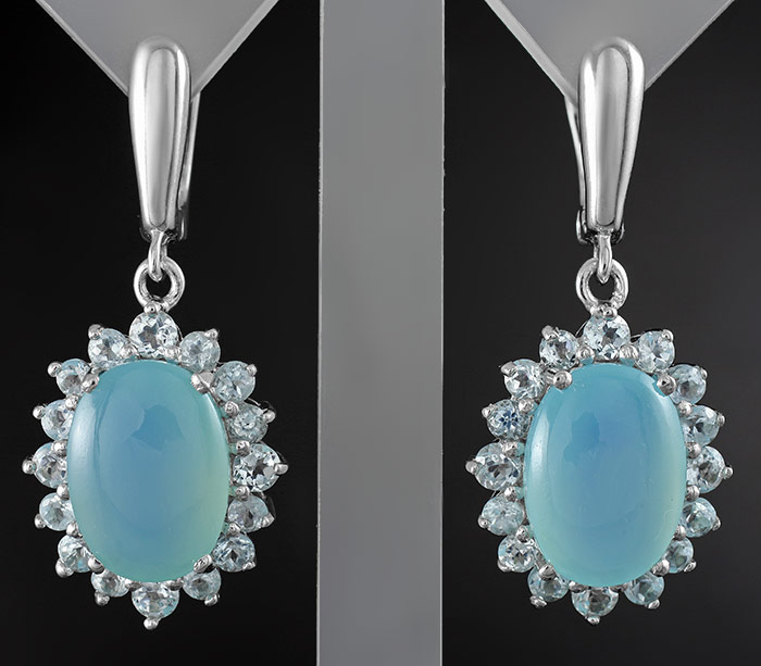 Серьги с голубым халцедоном и топазами