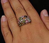 Эффектное кольцо с разноцветными турмалинами Серебро 925