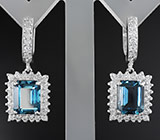 Стильные серьги с топазами Серебро 925