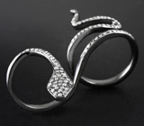 Двойное кольцо c бесцветными и черными бриллиантами 0,65 карат Серебро 925