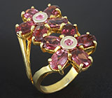 Прелестное кольцо с родолитами и розовыми сапфирами Серебро 925