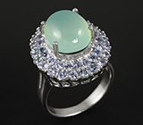 Кольцо с аквамариновым халцедоном и танзанитами Серебро 925