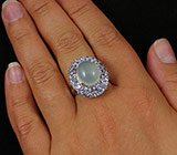 Кольцо с аквамариновым халцедоном и танзанитами Серебро 925