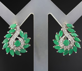 Серьги с изумрудами и бесцветными топазами Серебро 925