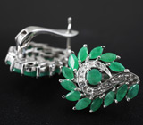 Серьги с изумрудами и бесцветными топазами Серебро 925