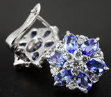 Эффектные серьги с танзанитами Серебро 925