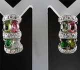 Серьги с кабошонами разноцветных турмалинов Серебро 925