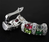 Серьги с кабошонами разноцветных турмалинов Серебро 925