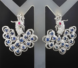 Эффектные серьги с синими и пурпурными сапфирами Серебро 925