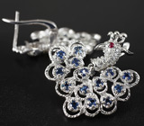 Эффектные серьги с синими и пурпурными сапфирами Серебро 925