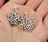 Эффектные серьги с синими и пурпурными сапфирами Серебро 925