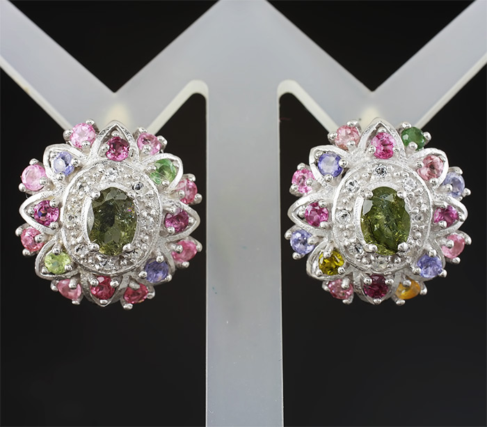 Серьги с разноцветными турмалинами