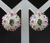 Серьги с разноцветными турмалинами Серебро 925