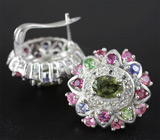 Серьги с разноцветными турмалинами Серебро 925