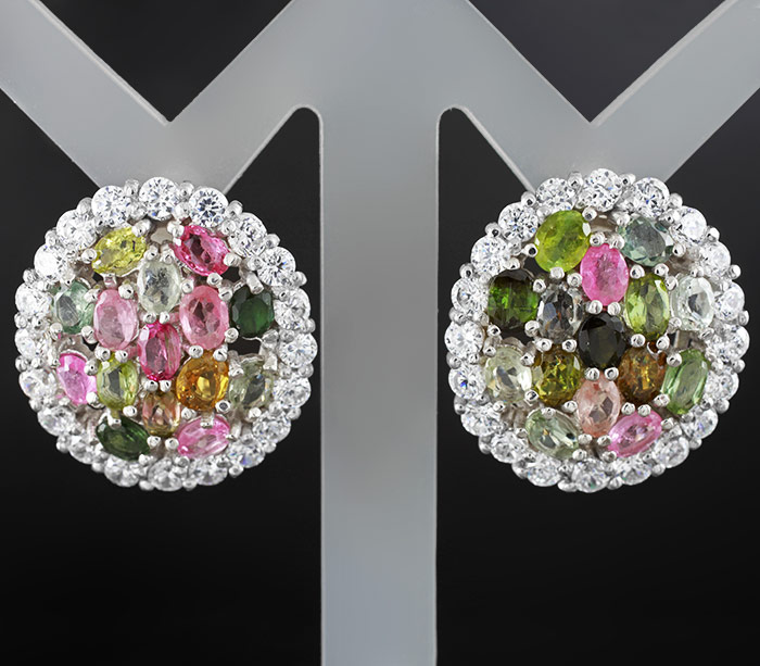 Роскошные серьги с разноцветными турмалинами