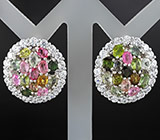 Роскошные серьги с разноцветными турмалинами Серебро 925