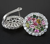Роскошные серьги с разноцветными турмалинами Серебро 925