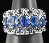 Эффектное кольцо с кианитами и синими сапфирами Серебро 925