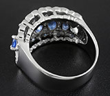 Эффектное кольцо с кианитами и синими сапфирами Серебро 925