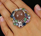 Потрясающее КРУПНОЕ кольцо с лунным камнем и  самоцветами! Ручная работа