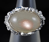 Крупное кольцо c лунным камнем, синими сапфирами, аметистами и топазами Серебро 925