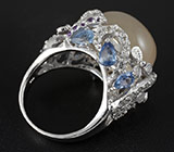 Крупное кольцо c лунным камнем, синими сапфирами, аметистами и топазами Серебро 925