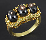 Кольцо со звездчатыми диопсидами и перидотами Серебро 925