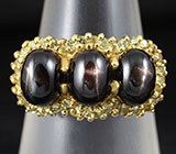 Кольцо со звездчатыми диопсидами и перидотами Серебро 925